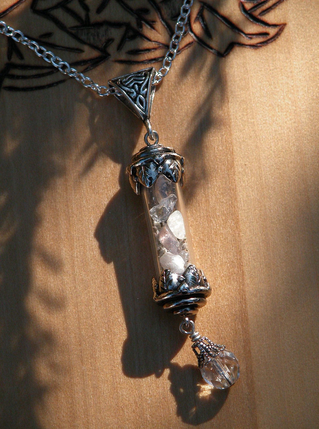 Witches Wisdom . Witches Alchemy Pendant Charm Necklace. Sacred Sage, Crystal Quartz, Healing, Spiritual Awakening, Abundance