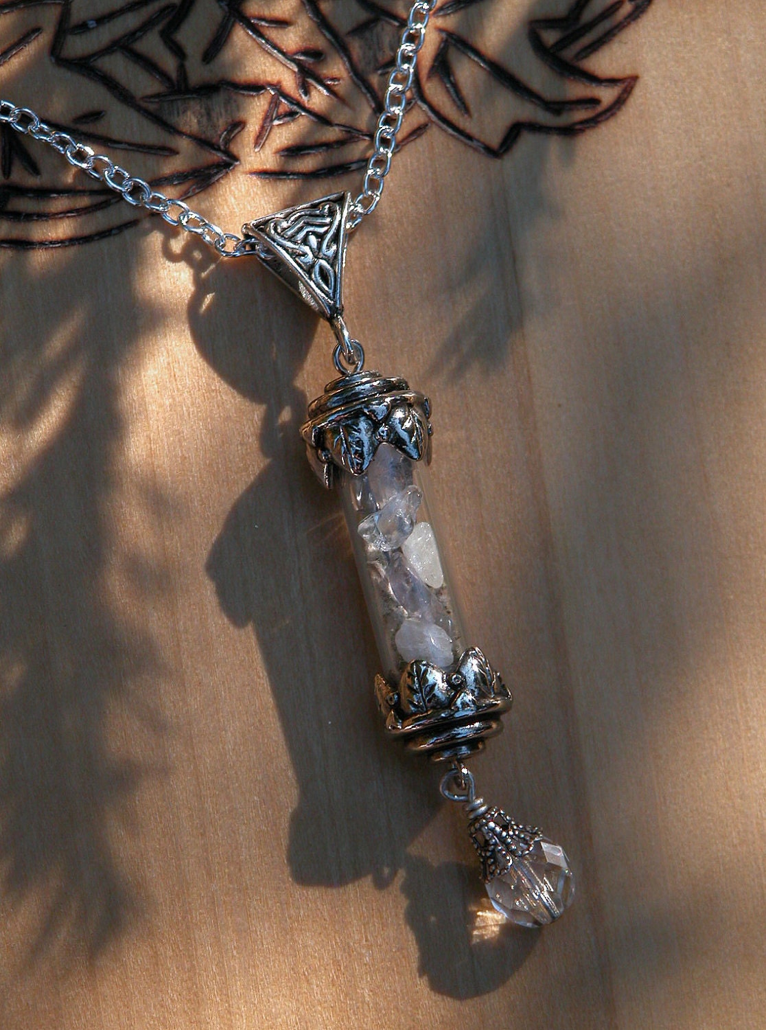 Witches Wisdom . Witches Alchemy Pendant Charm Necklace. Sacred Sage, Crystal Quartz, Healing, Spiritual Awakening, Abundance