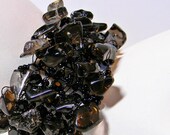 Wire Crochet Smokey Quarts Bracelet Hand Made - Beaded - Wide - Black - Trendy - Clubbing - Party Night- Medium - Large - XLarge - Plus Size