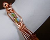 Turquoise Glass Wire Wrapped Copper Bracelet - Blue - Brown - Delicate - Anniversary - Easy to Clean