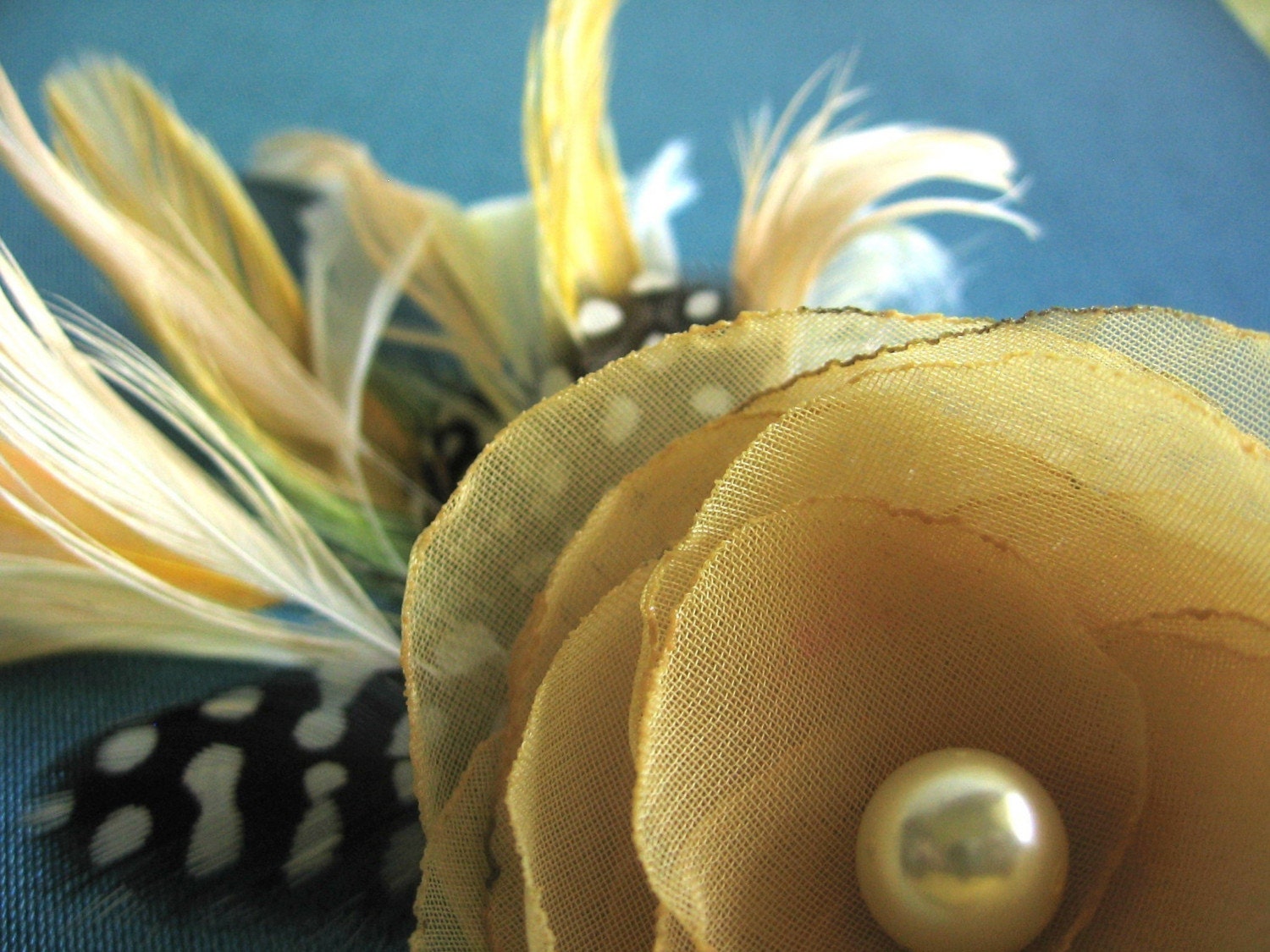 Hello Sunshine - Yellow Chiffon Flower Hair Clip with Feathers