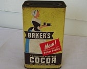 Vintage 1940's Baker's Cocoa Unopened Product Box, Woman w Tray of Cocoa, Yellow, Brown, Blue