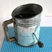 Antique 1920's Bromwell's Bee Tin Kitchen Flour Sifter in Old Robin's Egg Blue Paint