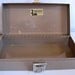 Stack of 4 Vintage Office, Industrial Metal Desk Storage, File, Lock Boxes, Khaki, Olive, Gray, Brown