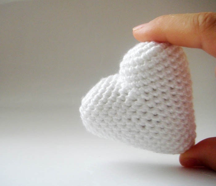 SALE Snow white crocheted   heart wedding favor ornament gift