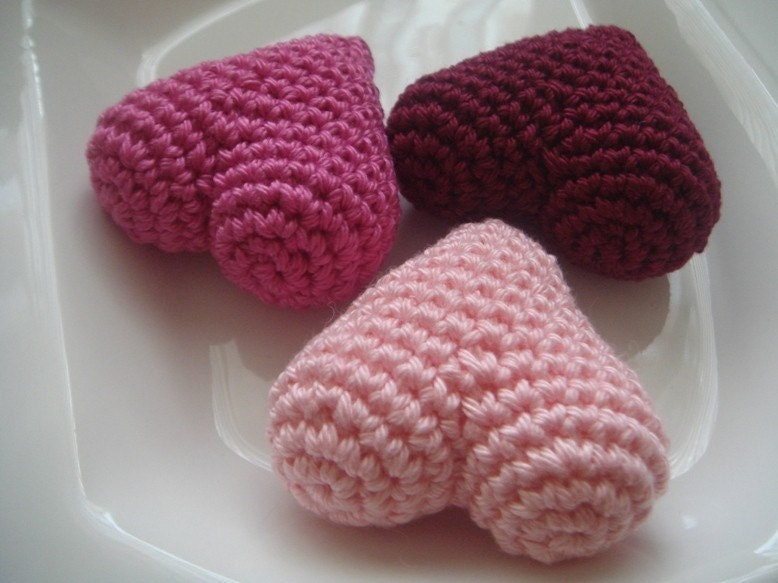 Crocheted pink valentine hearts set of 3