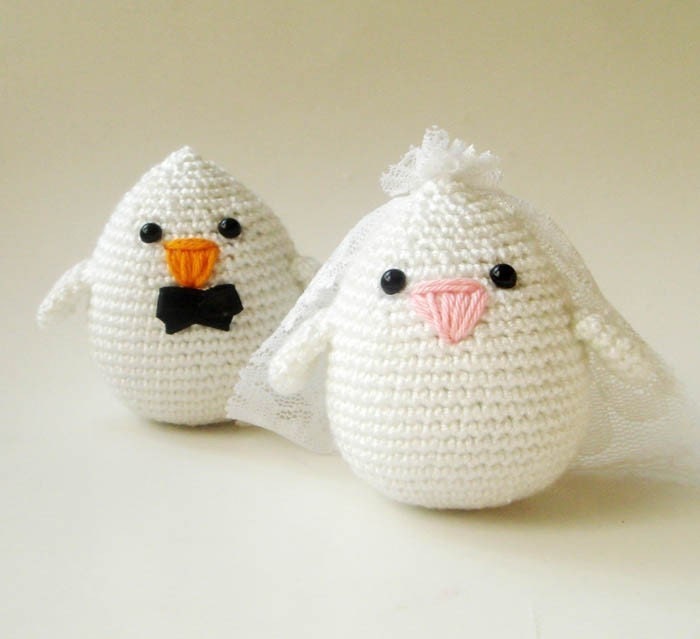 Wedding Cake topper Plush  Bride and Groom Birds valentine love