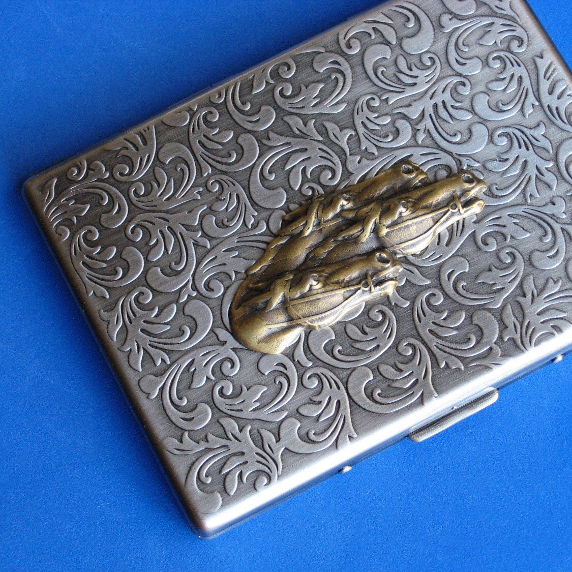 Cigarette Holder Card CASE Business Money clip Steampunk style wallet Antique silver metal Horse Race medallion Exclusive accessory