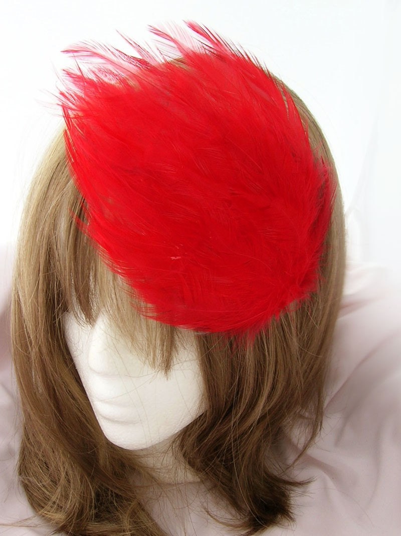 PROMO SUMMER SALE Lava Red - feather fascinator headdress headband, elastic band, hair clip, or comb your choice