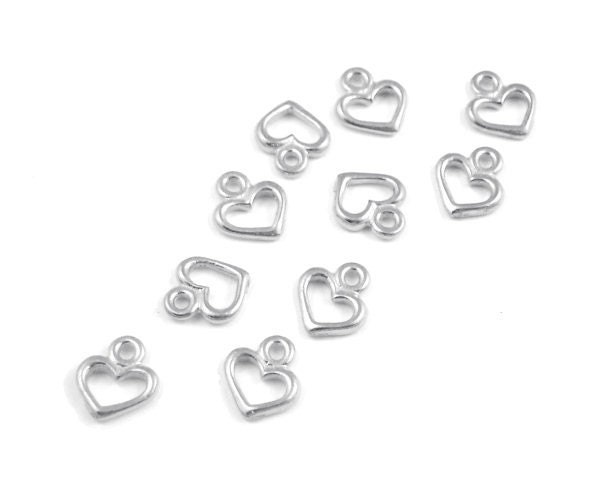 50 Silver Heart Charm TierraCast Tiny Open Heart Charm Bright Rhodium Silver Charms BULK BAG (P119)