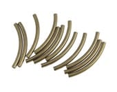 12 Antique Brass Tube Beads Curved Tubes Noodle Beads 2.5mm x 30mm Solid Brass Beads (FSAB104)