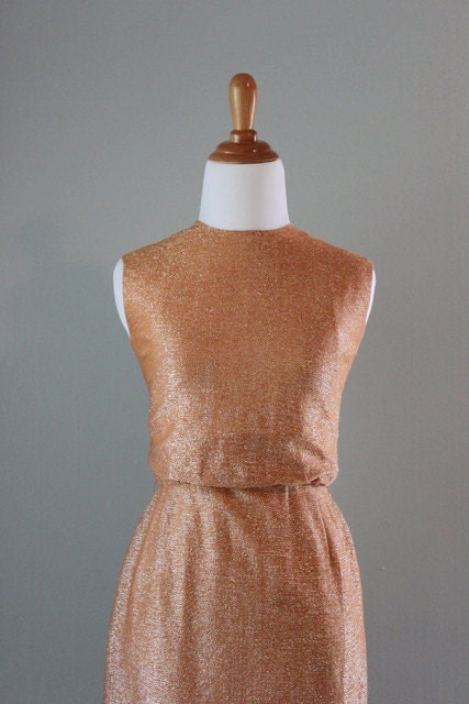 Vintage 60s Dress/ 1960s Burnt Sienna Sparkle Dress / Vintage Dress