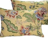 Yellow Floral and Solid Green outdoor pillows - Set of 2