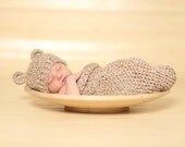 Baby Cocoon and Bear Hat Newborn Set Knit in Rococco Brown  Photo  Prop