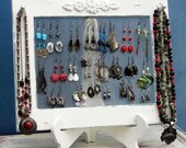 Earring Holder On A Stand / cream Shabby Chic / 25 - 40 Earrings / 6-10 Necklaces