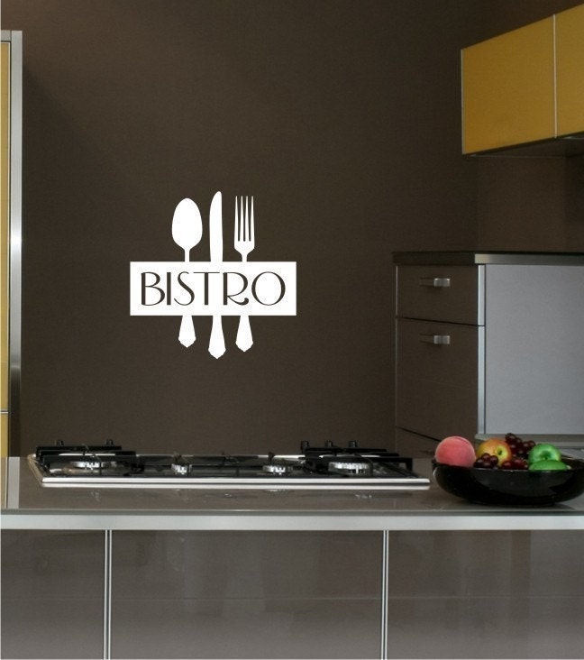 Wall Decal Bistro Sign with Silverware Utensils - Vinyl Wall Stickers Art