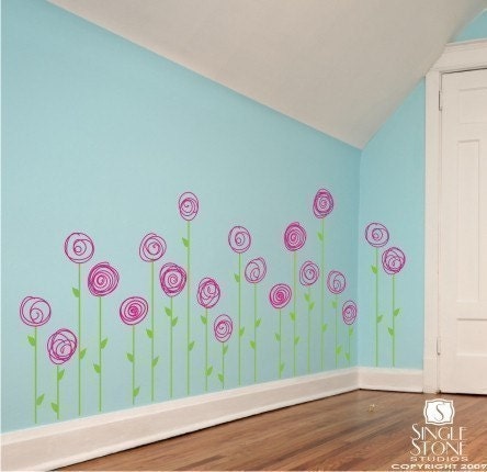 Wall Decals Doodle Flower Garden (set of 20) - Vinyl Wall Stickers Art