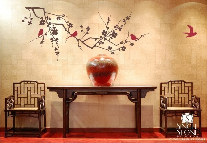 Wall Decal Cherry Blossom Branch with Birds (Large)