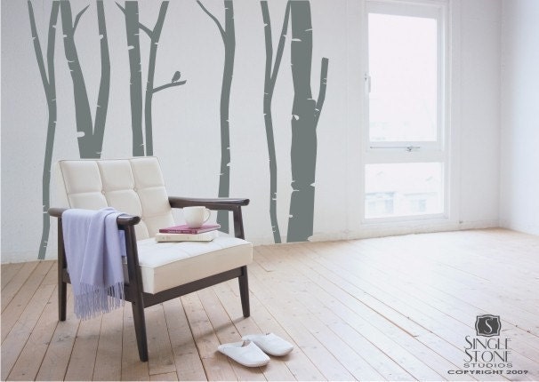 Birch Trees Wall Decal Set of 6 - Tree Wall Decals