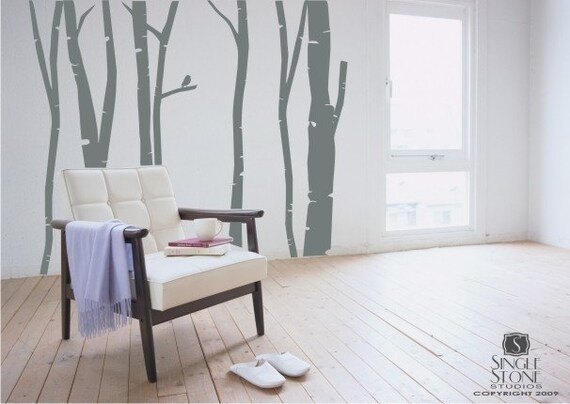 Birch Trees Wall Decal Set of 6 - Tree Wall Decals