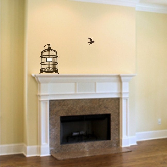Birdcage Wall Decals Wicker with Bird  - Vinyl Wall Stickers Art