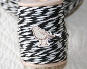 10 ply Bakers Twine, Black / White Bakers Twine Cording, 20 Yards on Wood Spool