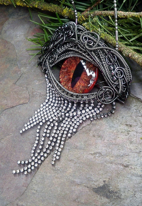 Gothic Steampunk Mink Evil Eye Pin Pendant with Autumn Splendor Eye