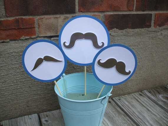 Mustache Centerpieces ( 1 set of 3) You pick images and circle color) Il_570xn