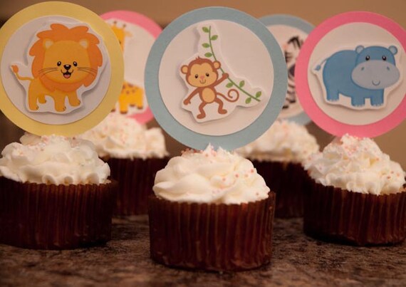 Jungle Themed Cupcake toppers ( 1 set of 12) Circles can made made in any color or colors Il_570xn