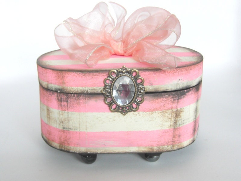 Baby Pink Striped Trinket Box