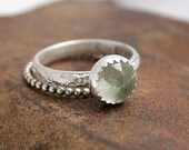 Soft Green Prehnite Sterling Silver Stacking Ring Set - Set of 2 rings - Mothers Ring
