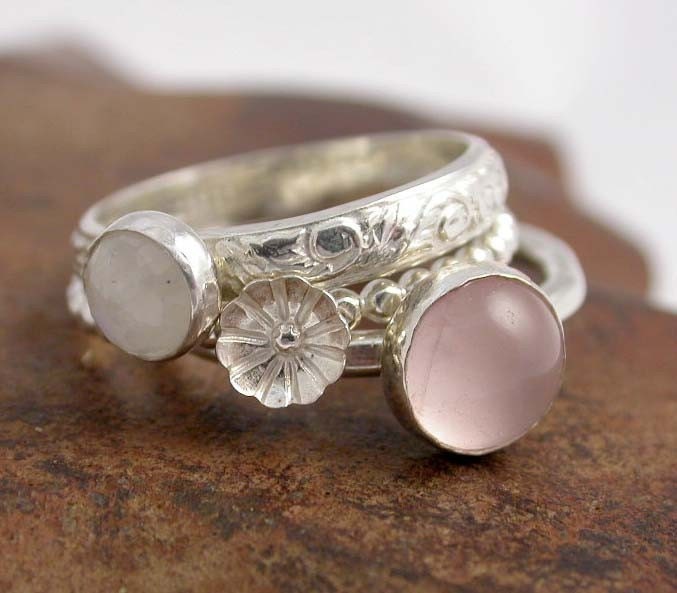 Simply Rosey Stackers - Sterling Silver and Cabochon Stacking Rings