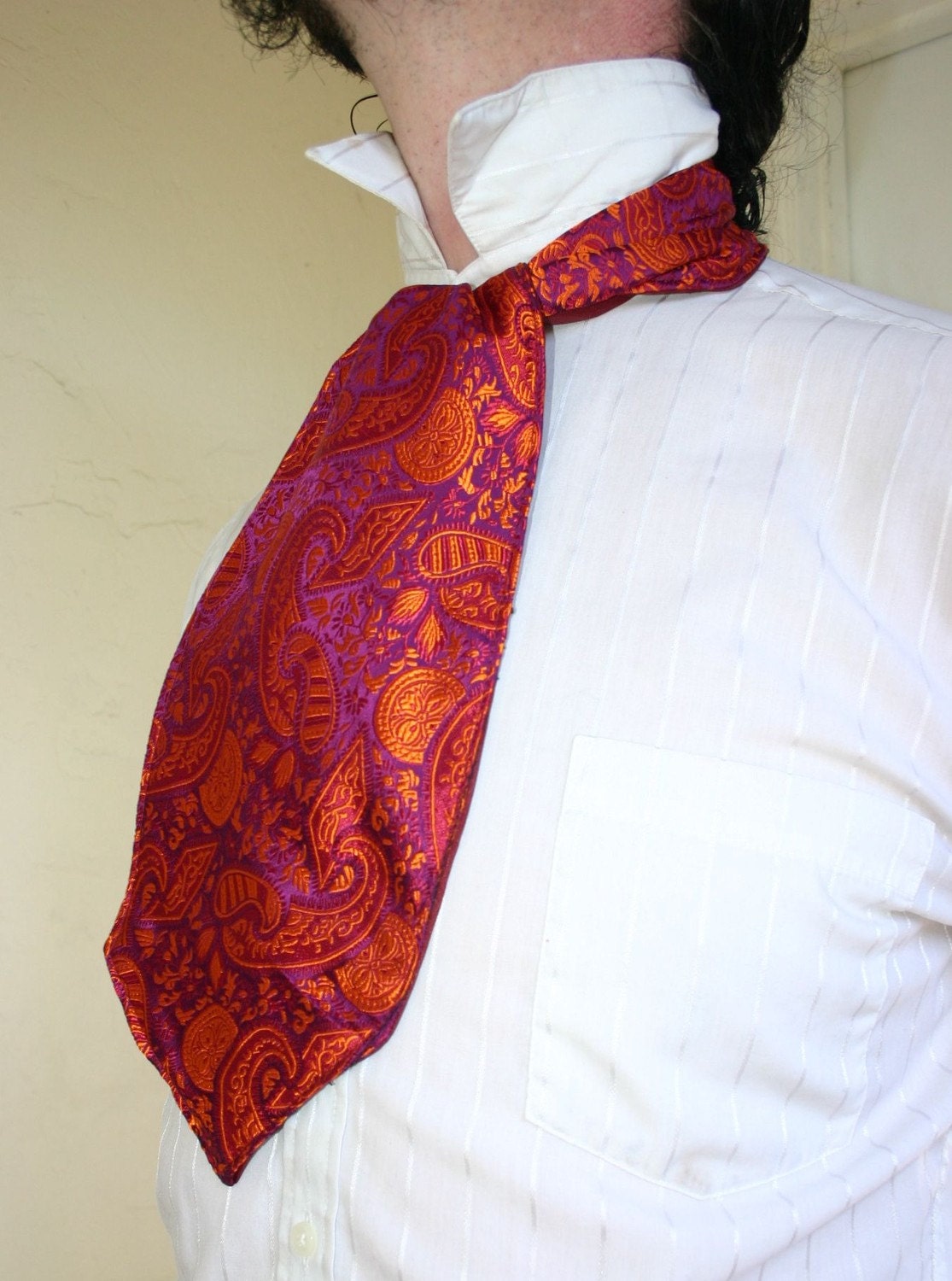 Red and Fuschia Paisley Silk Brocade Ascot