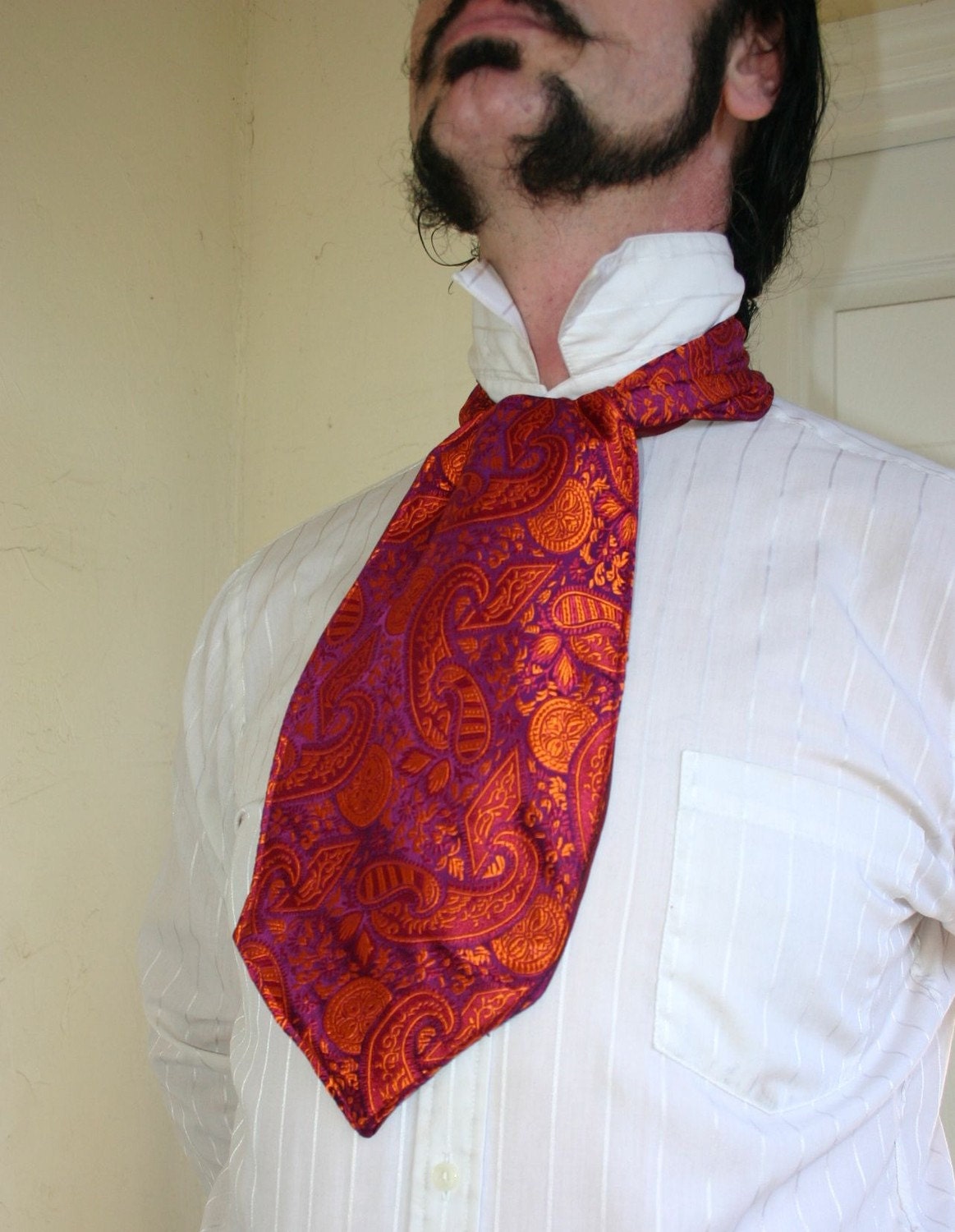 Red and Fuschia Paisley Silk Brocade Ascot