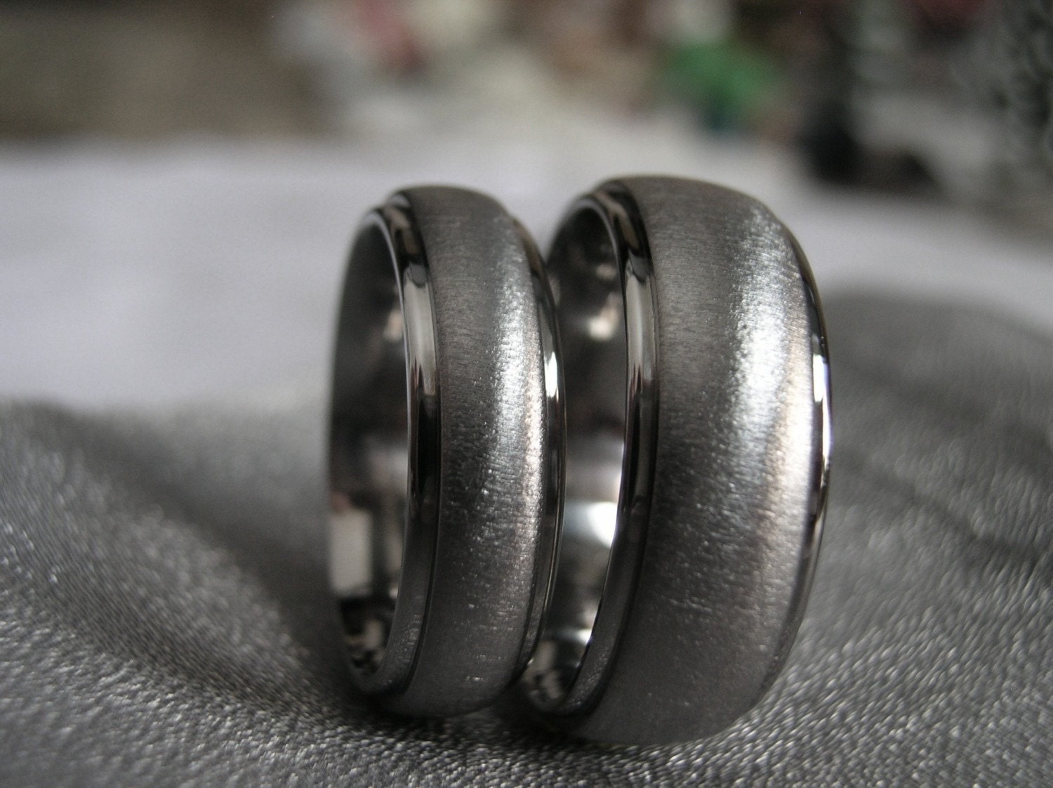 Titanium Ring SET Domed Stepped Style Matching His Hers Bands
