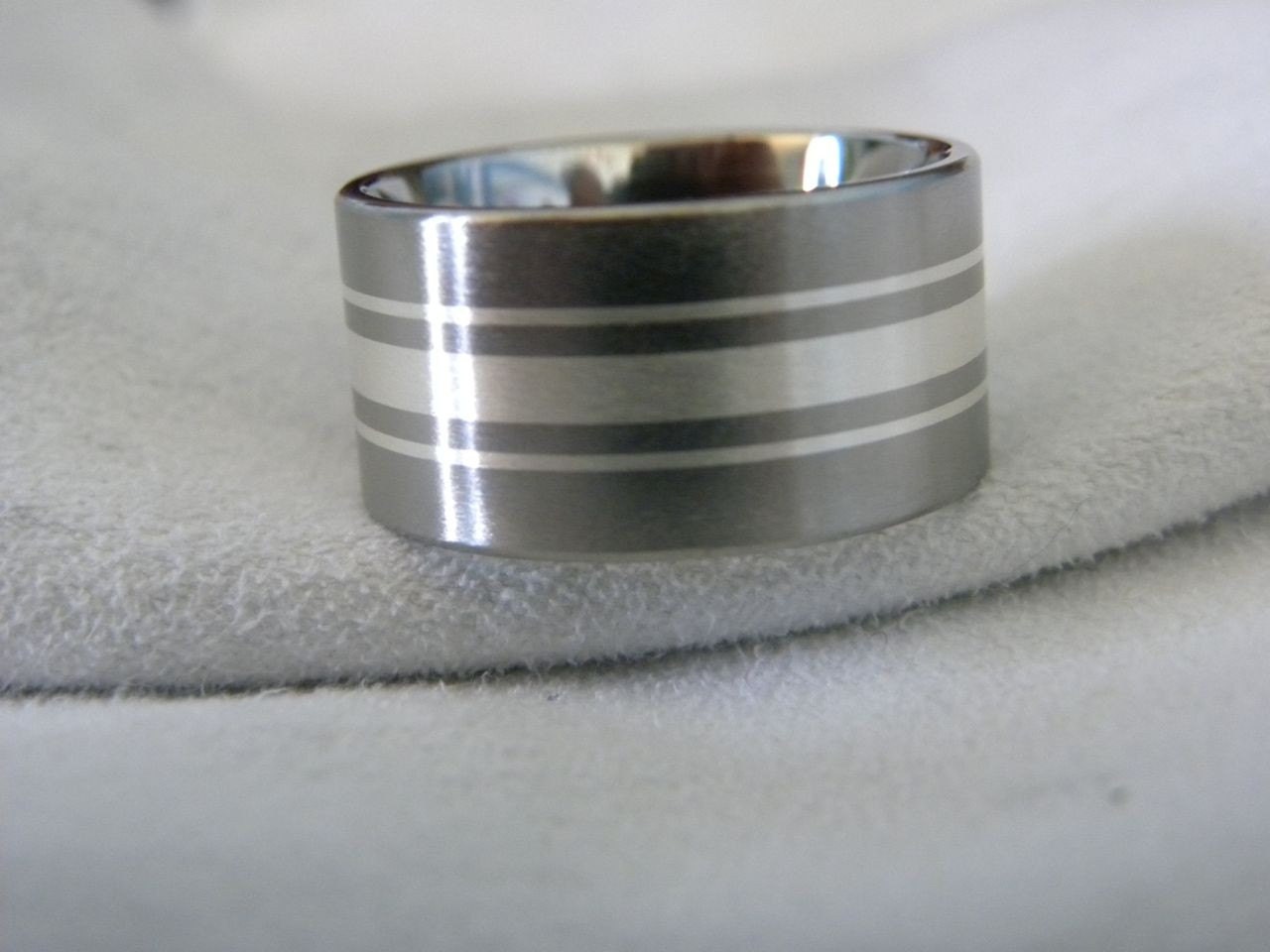 Titanium Ring Silver Inlay Wedding Band Unique Style