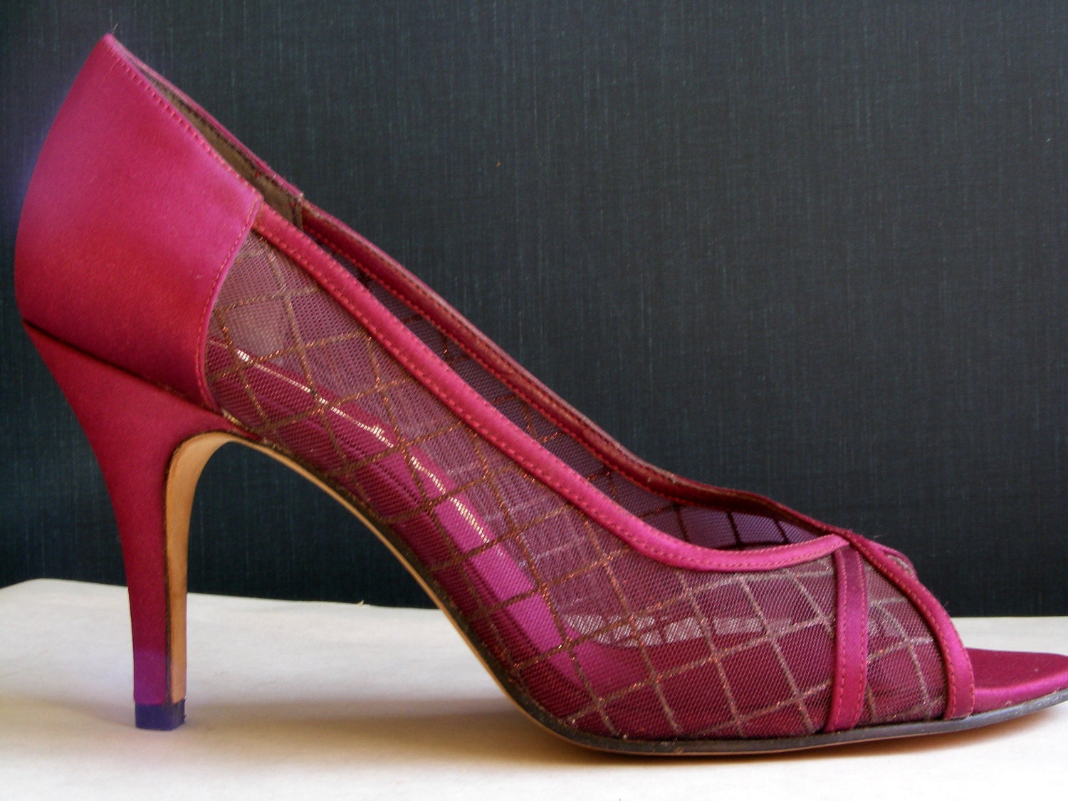 Vintage 1980s Nina Brand Magenta Satin High Heels Shoes
