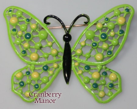 SALE Vintage Hedison Green Enameled Cast Butterfly Brooch