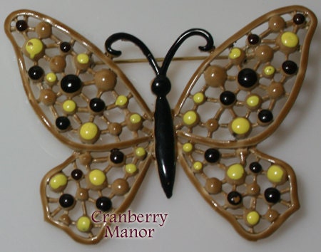 SALE Vintage Hedison Brown Enameled Cast Butterfly Brooch