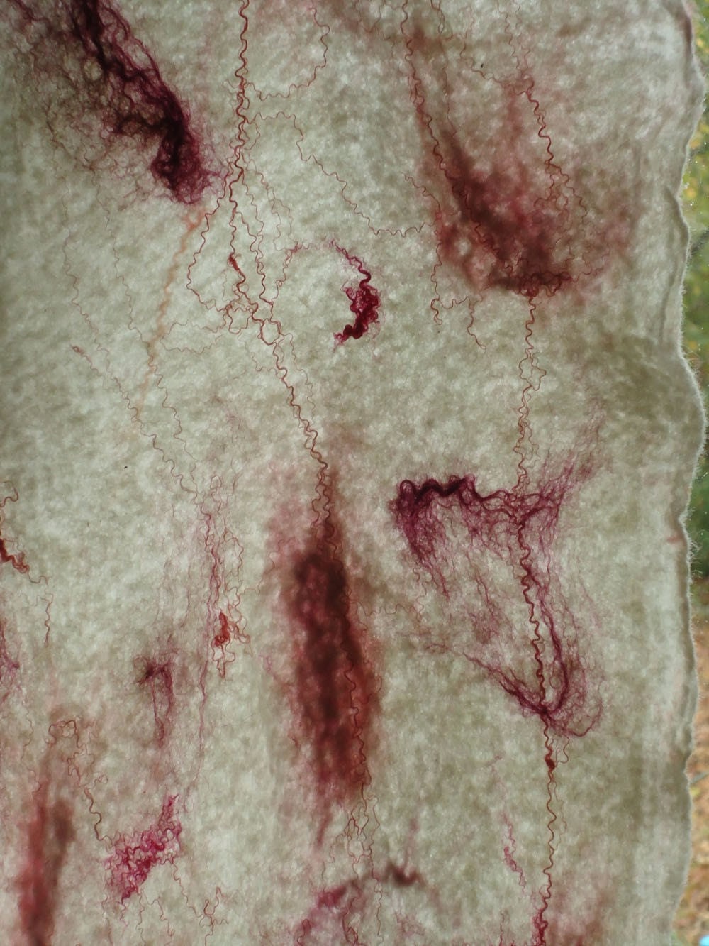 Red and White Felted Wrap with Silk Threads