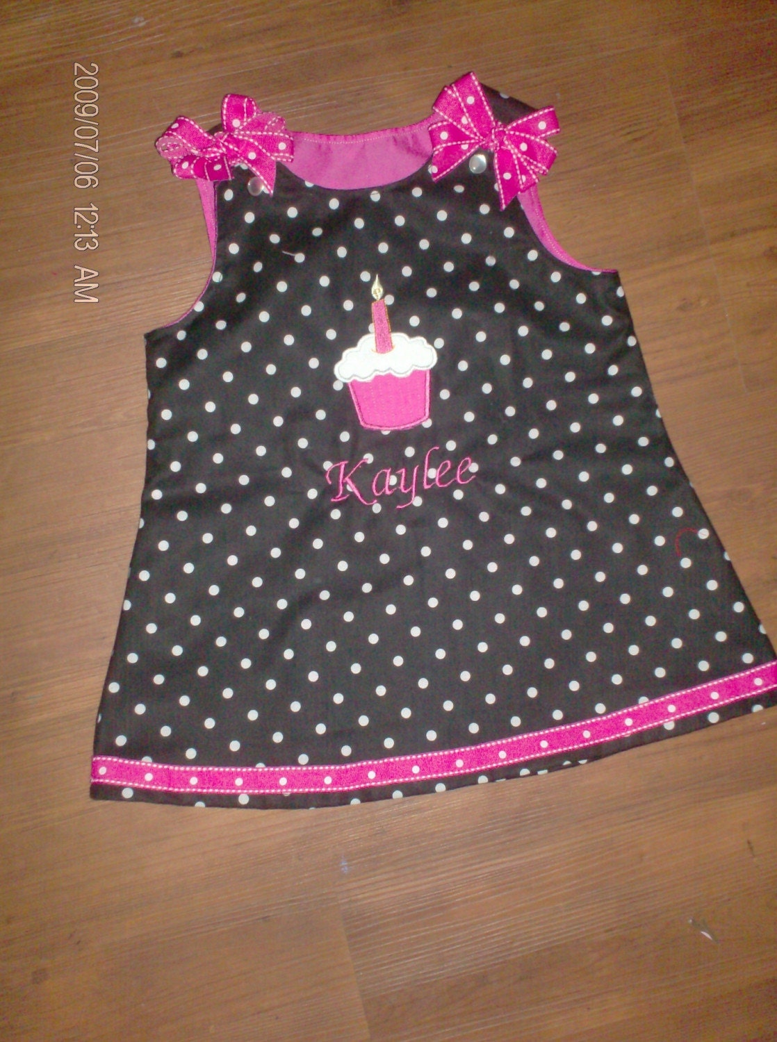 Black and White Polka dot Birthday cupcake dress add your child's name for Free