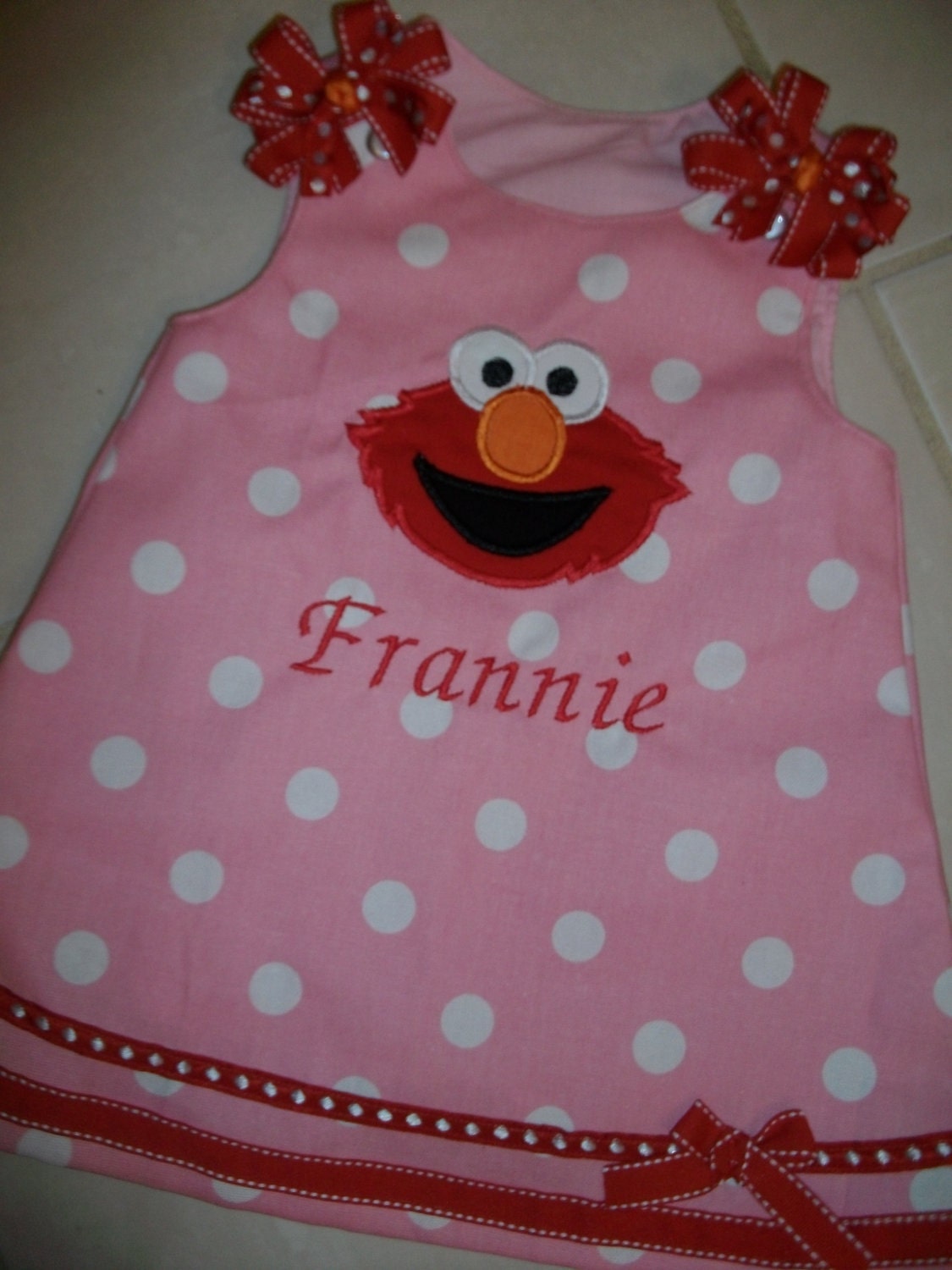 Elmo Jumper Dress pink dot embroidered with your child's name
