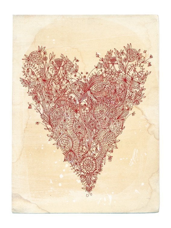 Love art print in red - fine archival art print - A4 Sweet William illustration