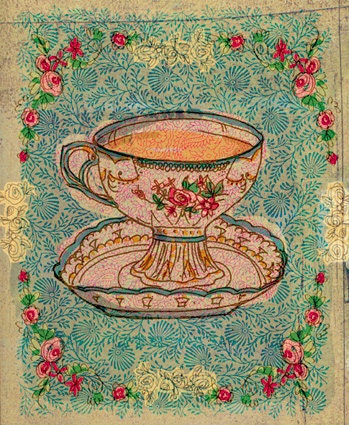 Turquoise China tea cup  A4 art print