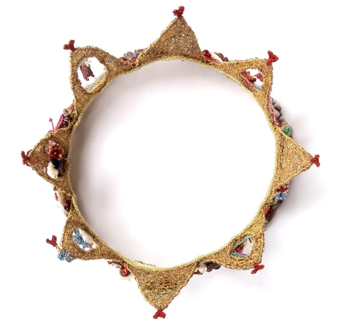 RESERVED custom made crochet wire crown with lots of little details and semi precious stones