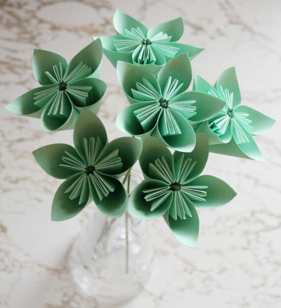 Minty Green Origami Flowers - Set of 6
