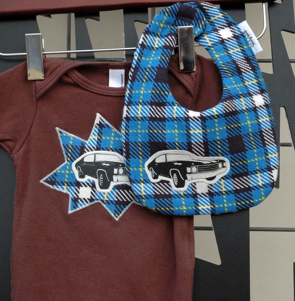 Muscle Car and Vintage Plaid Corduroy Welcome Baby Gift Set