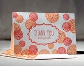 Letterpress Note Cards - Thank You Bubbles. Bamboo paper, patterned envelopes, set of 6 cards. 4-H1T