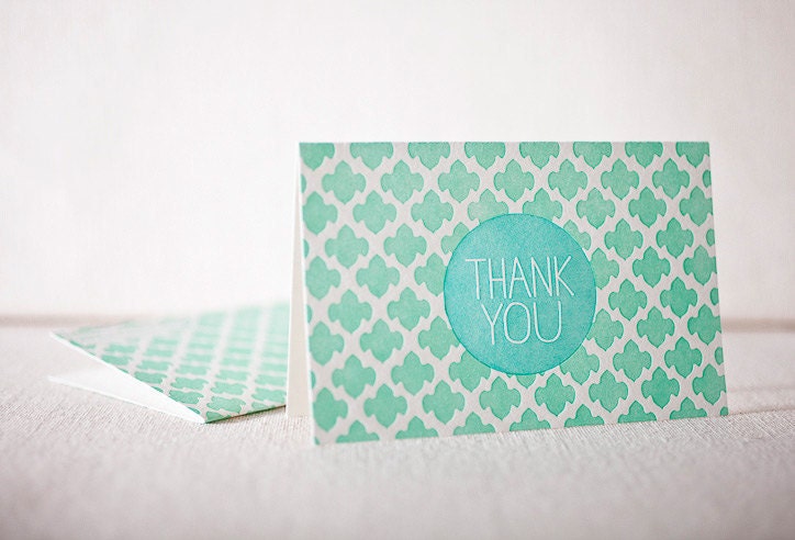 Letterpress Thank You Cards - Terrace. Bamboo paper, patterned envelopes, set of 6 cards. 4-N09T