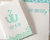 Lucky In Love Letterpress Greeting Card - Bamboo paper, patterned envelope. C4-N03T